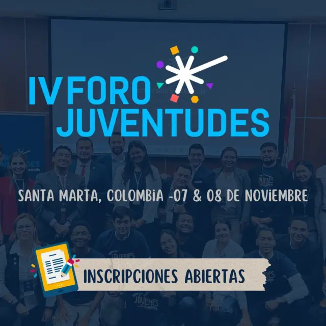 🌎 ¡Santa Marta será el punto de encuentro de juventudes que transforman!

🗓 07 y 08 de noviembre
📍 Santa Marta, Colombia 🇨🇴

Llega el IV Foro Juventudes “Democracia, Transiciones y Paz” un espacio que reunirá voces comprometidas con las transiciones democráticas sostenibles, la participación juvenil y la construcción de paz. 

📢 ¡Inscripciones abiertas! ¿Estás listo para ser parte del cambio?

🔗 : https://forms.gle/vqTndWZkFL5WN8MeA

Fecha límite: 25 de Julio