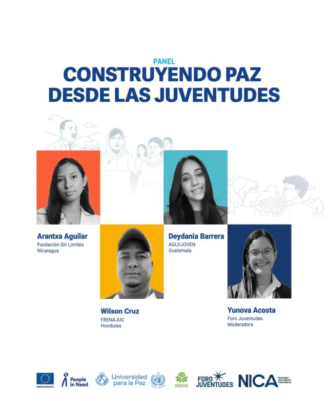 Construyendo paz desde las juventudes

En tiempos donde la violencia y la polarización desafían a nuestras sociedades, las juventudes de Centroamérica seguimos demostrando que la paz se construye con valentía, diálogo y acción.

Desde Nicaragua, Guatemala y Honduras, voces jóvenes compartirán sus experiencias, retos y aprendizajes en este panel moderado por Yunova Acosta, dentro del IV Foro Juventudes.

💬 La paz no se hereda, se construye.