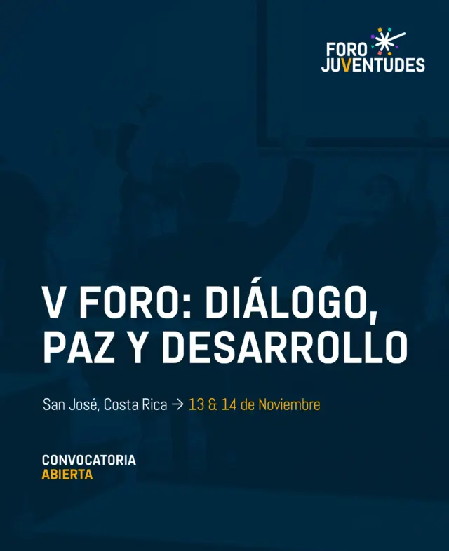 🌎 Convocamos a jóvenes líderes y agentes de cambio de la región a ser parte del V Foro Juventudes 2026 🇨🇷

13-14 de noviembre | San José, Costa Rica | Diálogo, Paz y Desarrollo

¿Qué encontrarás en el Foro?
🤝 Conectar con jóvenes líderes comprometidos con la defensa de los derechos humanos, la democracia y la construcción de una cultura de paz en Latinoamérica.
💡 Intercambiar ideas, experiencias y perspectivas sobre los desafíos que enfrentan las juventudes y las oportunidades para generar cambios.
🚀 Fortalecer tu liderazgo y contribuir a visibilizar las vulneraciones de derechos humanos e impulsar acciones por sociedades más democráticas y pacíficas.

👉 Postúlate ahora → link en bio
⏰ Fecha límite: 11 de septiembre, 23:59 (hora de Costa Rica)

Todas las personas seleccionadas recibirán financiamiento parcial.